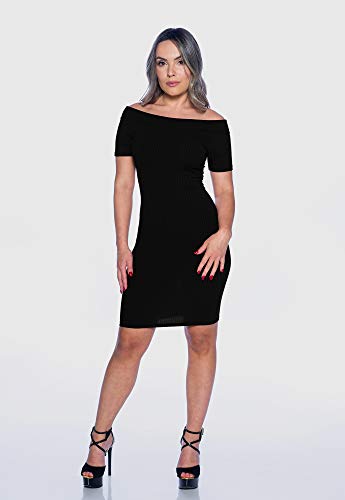 Vestido Feminino Curto Canelado Preto Manga Não Fica Transparente (Único - Veste do 36 ao 42)