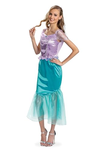 DISGUISE Disfraz de Ariel para mujer, producto oficial de Disney Princess, corpiño detallado con ribete plateado y mangas de malla, falda de cola de pez, talla 46-40