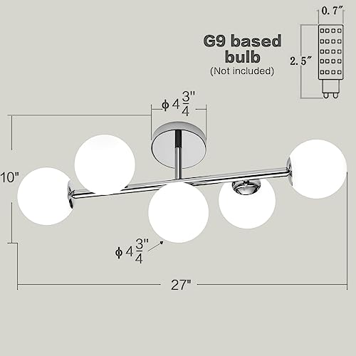 Image of Bathroom Vanity Lights, Mid Century Modern 5-Light Bathroom Light Fixtures, Chrome Bathroom Lights Ceiling Light, Wall Sconces Wall Mount Light Fixtures with Milk Globe Glass, Chrome Finish, G9 Base