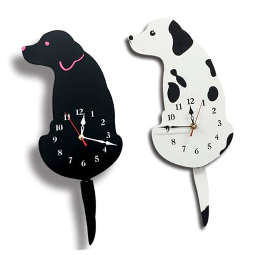 Horloge murale créative cuisine et chambre enfant motif chien blanc en acrylique - 4