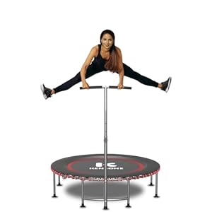 K KENSONE 40/48″ Low-Impact Rebounder Trampoline for Adults with Bungee, 450/550LBS Quiet Mini Exercise Trampoline with Adjustable U/T-Shaped Foam Handle Bar, Fitness Equipment for Indoor/Gym Workout