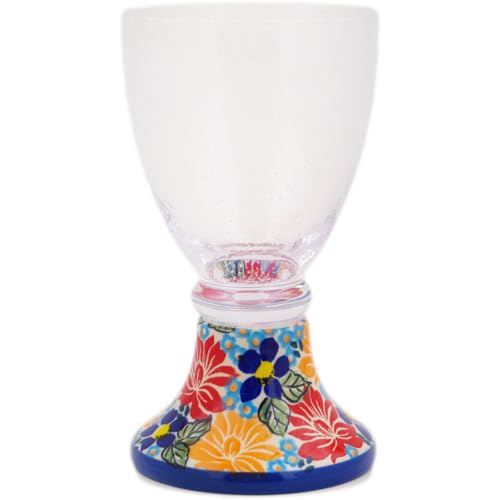 Authentic Polish Pottery Goblet Signature UNIKAT in Warm Summer Design Handmade in Boles?awiec Poland + Certificate of Authenticity