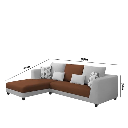 Image of Galib LHS 4 Seater L Shape Sofa Set for Living Room (Brown Grey Fabric) Premium Fabric Sofa