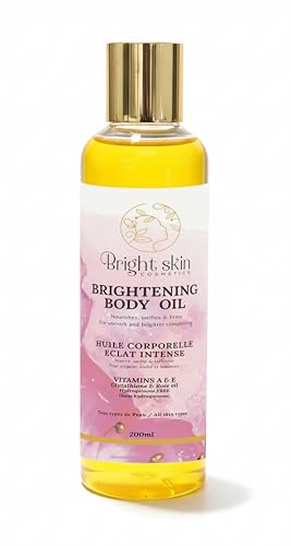 Bright Skin Cosmetics Best Brightening Body Oil (6.5 oz) - Glutathione Arbutin Rosehip Oil Rose Extract for Uneven Skin Tone Dark Spots Scars Anti-aging Anti-wrinkle Sunscreen Scar Healing