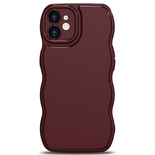 Anuck for iPhone 11 Case Wave, Curly Frame Design for Women Girls, Cute Wavy Solid Color Aesthetic Phone Case Soft Flexible TPU Shockproof Full-Body Protective Cover 6.1 inch - Wine Red