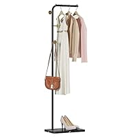 HOMEFORT Metal Coat Rack with 4 Hooks and Stable Base, Modern Coat Tree with Crossbar, L Shaped Coat Hanger Stand, Perchero De Pie, Free Standing Coat Rack for Entryway and Corner, Black