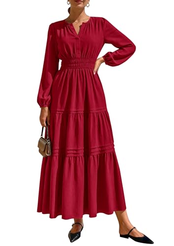 PRETTYGARDEN Women's 2025 Elegant Maxi Dresses Long Sleeve V Neck