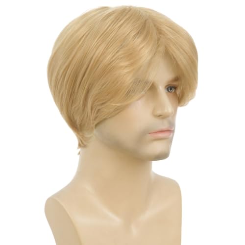 Image of Swiking Blonde Short Straight Wigs for Men Natural Middle Part Synthetic Hair Wigs for Male Daily Party Wig