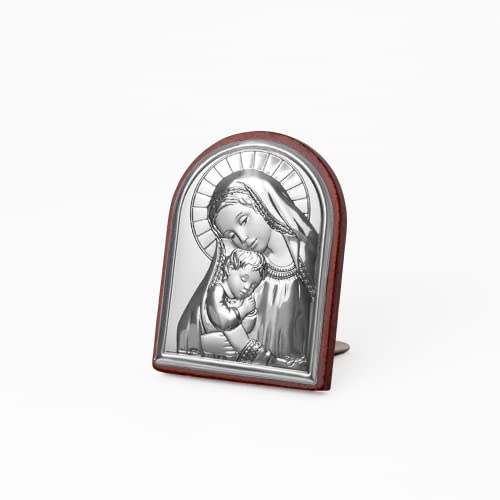 Icona Sacra Ad Arcata in Argento Laminato Con Retro In Legno da Appoggio e Muro. Nota Bene: la misura Mini non è dotata del foro per poterla appendere.