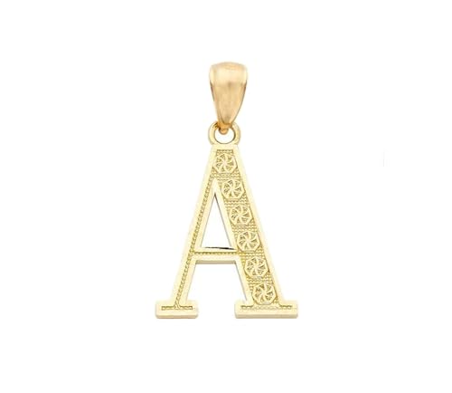 10K Yellow Gold Diamond Cut Alphabet Initial Letter Charm Pendant (Large Size) (A) (1.37