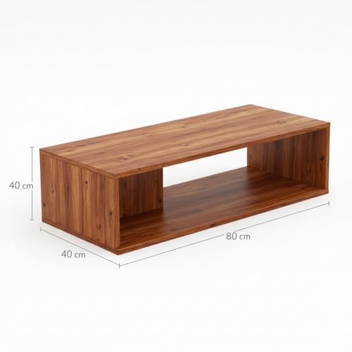 Image of FURLAY Aura Engineered Wood Coffee Table, Minimalist Matte Woodland Coffee Table - 80cm Center Table with Asymmetrical Open Storage & Sleek Geometric Design for Living Room or Office (FWTC5-Woodland)