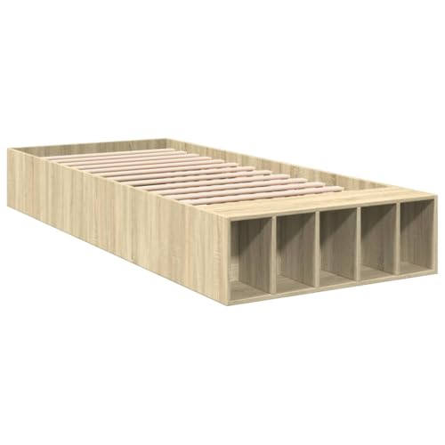 vidaXL Bettgestell, Bett mit Stauraum für Schlafzimmer, Bettrahmen mit Lattenrost, Schlafzimmerbett Einzelbett, Sonoma-Eiche 90x200cm Holzwerkstoff