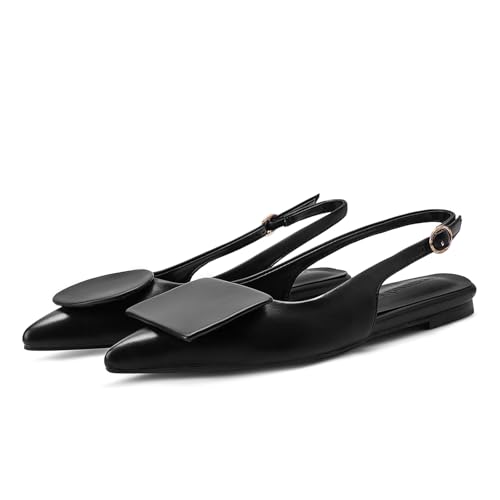 Vertundy Women's Slingback Flats Pointed Toe Flats for Women Low Heel Pumps Ankle Strap Sandals Circle Square Decorative Fashion Design Shoes