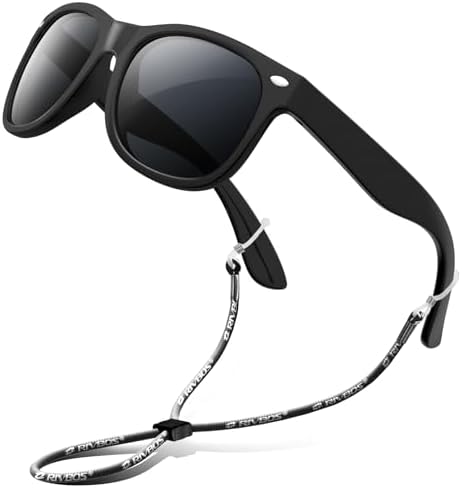 RIVBOS Rubber Kids Polarized Sunglasses with Strap Glasses Shades for Boys Girls Baby and Children Age 3-10 RBK004 ï¼Ë†W Blackï¼â€°