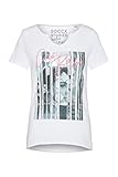 mit Flammgarnstruktur SOCCX Damen T-Shirt mit Used-Kanten und Artwork