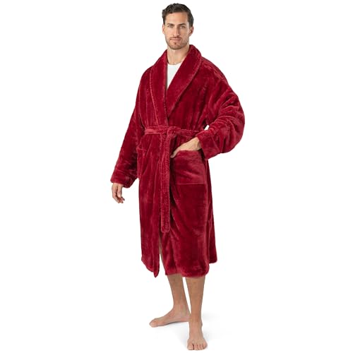 Image of PAVILIA Mens Soft Robe, Plush Fluffy Fleece Bathrobe Men, Long Sherpa Shaggy Spa Robe