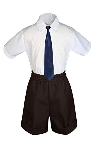 MILLTEX 3 Pieces Set Formal Party Wedding Color Satin Necktie Shirt Brown Shorts Set New Born Baby Boy Toddler Sm-4T (M (6-12 Months Old), Navy)