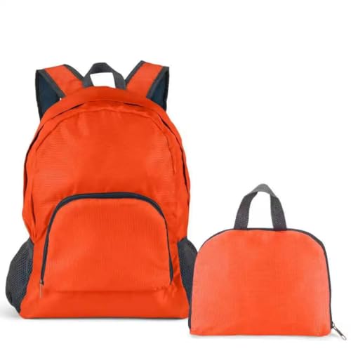 Mochila Dobrável com Bolsa Auxiliar, Leve e Compacta, Azul, para Viagem e Uso Diário (Laranja)