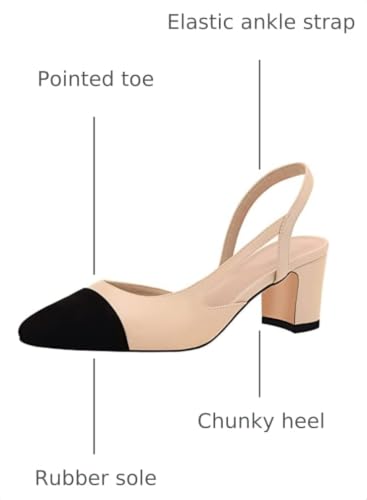Image of MICIFA Slingback Heels for Women,Round Toe Chunky Heeled Pumps Ankle Strap Fashion Splicing Dress Shoes