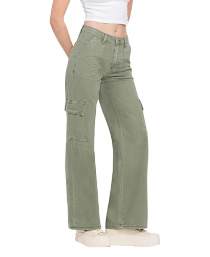 VERVET High Rise Utility Cargo Wide Leg Jeans T5823AG2