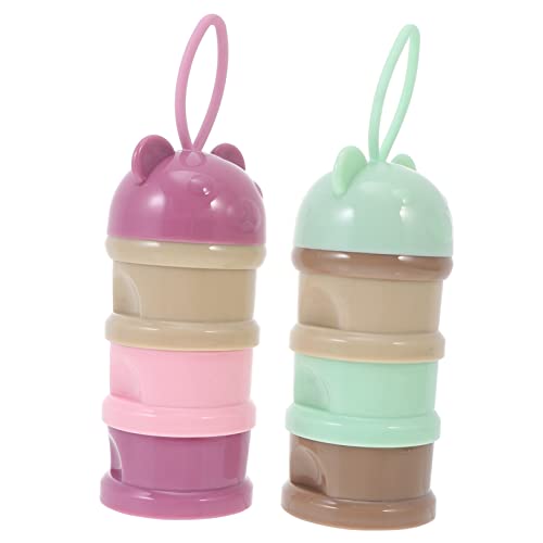 KOMBIUDA 2pcs Formula Dispenser Portable Milk Powder Box Snack Containers for Food Storage with 3 Compartments Sealed Storage Canisters Grey and