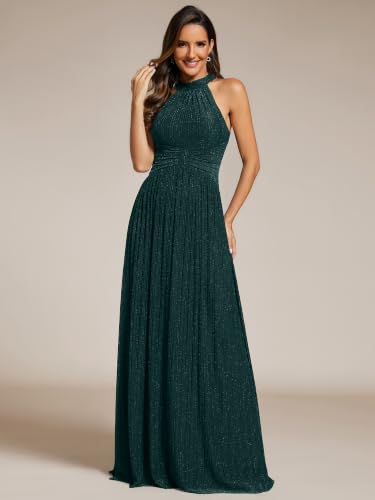 Image of Ever-Pretty Women's Elegant Halter Formal Dresses Evening Gowns Pleated Glitter Floor Length Wedding Guest Dress 41961
