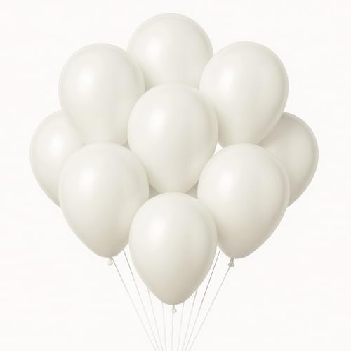 Ballons Nacrés de Luxe, 30 cm, Lot de 10, 13 Coloris Disponibles, Latex Biodégradable, Gonflables à l'Hélium (Blanc)
