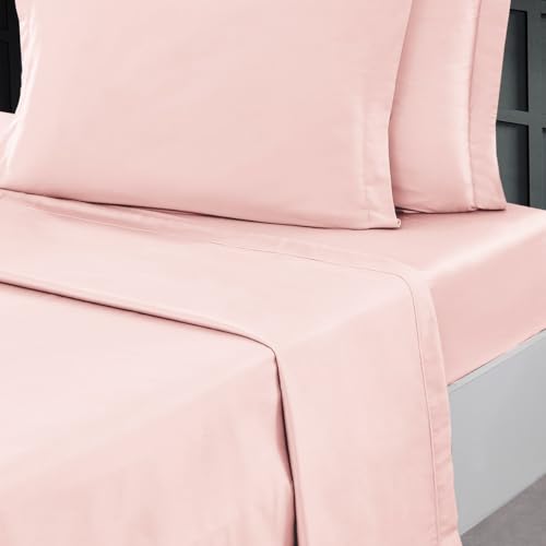 Drap plat percale de coton 240x300 rose poudre lit double Soft Percale Sensei