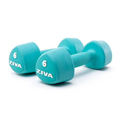 Ziva Virgin Rubber Steel Tribell Dumbbell Pairs - Odorless, Ergonomic Non-Slip Comfort Grip - Exercise Weights For Core And Strength Training - 6Lbs Pairs, Turquoise #TOP14