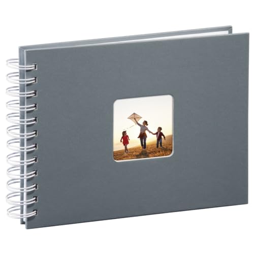 Hama Fotoalbum 24x17 cm (Spiral-Album mit 50 weißen Seiten, Fotobuch mit Pergamin-Trennblättern, Album zum Einkleben und Selbstgestalten) grau