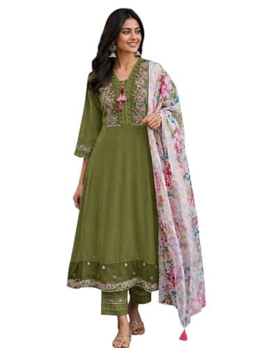 Jogal Women's Cotton Embroidered Kurta Set with Pant Dupatta Set ...