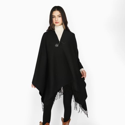 Tassel Shawl Cape with V-Neck Knitted Open Front Cardigan with Stylish Buttons Long Poncho Warm Winter Wrap Shawl 20252