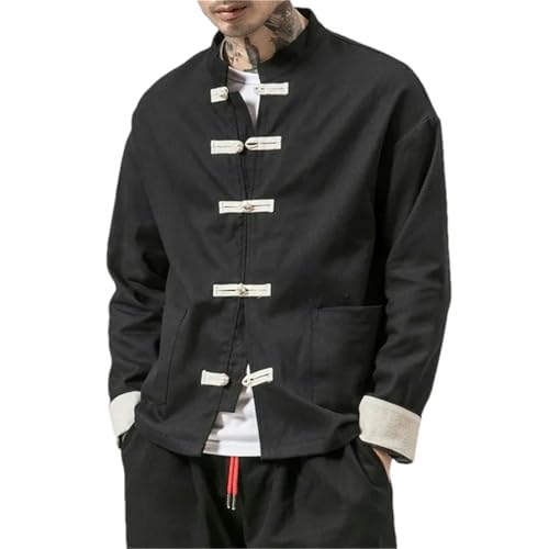 Chinese Traditional Retro Coat Man Autmn Tang Suit Mandarin Collar Buckle Jacket Oriental Cotton Kung Fu Shirt