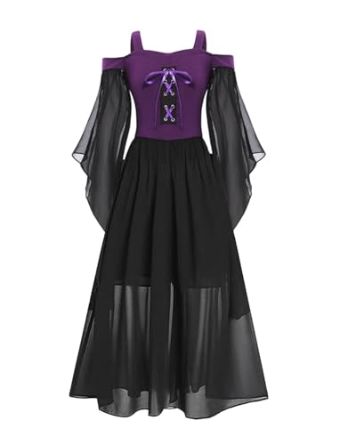 Image of Xumplo Girls Halloween Costume Kids Medieval Gothic Dresses Teens Halloween Party Witch Cosplay Dress 13-14 Years