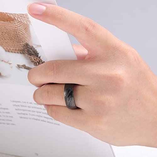 Vakki Damascus Mens Wedding Bands 8mm Gunmetal Damascus Steel Rings Blue Innerface Comfort Fit Size 7-124