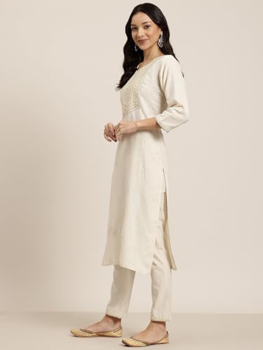 Shiv Textiles Cotton Embroidery Work Kurta Set For Women.(St-Kp-101-White-Xl)