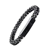 Ipetboom Pulsera de Acero Inoxidable para Hombre Cadena Gruesa de Seis Caras con Cierre Diseño Hip Hop y Personalidad Urbana Brazalete de Negro Joyería Masculina Resistente y Elegante