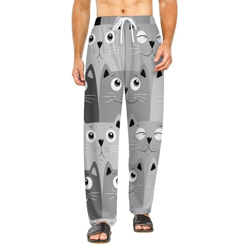Bas de pyjama femme long pantalon vêtements de nuit gris chat avec poches taille S