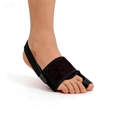 OUWERALL Hallux Valgus Corrector for Men and Women - Bunion Correction Splint with Adjustable Straps, Big Toe Straightener for Pain Relief, Day & Night Use, Soft Polyester Fabric, Right Foot (Black)