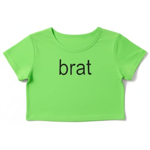Cosplaya Neon Green Brat Crop Top for Womens - Women Mens Tee Shirts Babe Party Cosplay Halloween Costumes S
