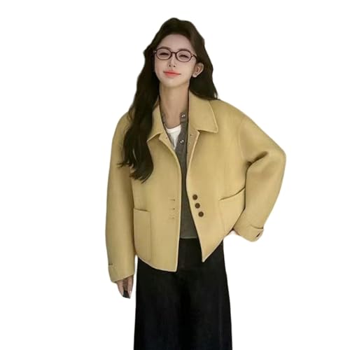 Veste cachemire femme jaune automne hiver courte coupe slim en tweed