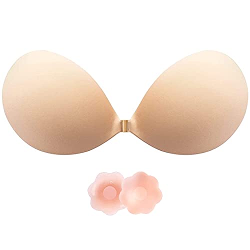 Klebe BH Push up, BH Rückenfrei, Trägerloser BH Kommen Sie mit 1 Paar Nippelpads, Wiederverwendbare Unsichtbar Silikon Rückenfreier BH Haut Freundlich Selbstklebend BH,für Aalle Rückenfreie Kleidung