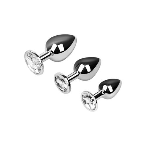 EIS, Dildo, Analplug-Set aus Aluminium, 3-teilig, breite Basis, Kristallverzierung, Aluminium, Anal-Training