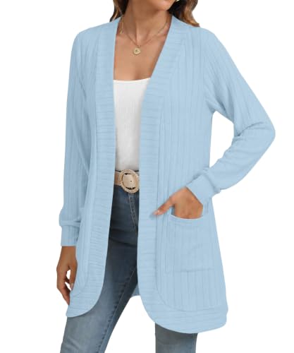 Image of YSYOKOW Cardigan Sweaters for Women Long Sleeve Open Front with Pockets | Long Cardigans for Women Lightweight Soft Casual Dressy Loose Fit Cardigan Sweater with Pockets for Work and Office