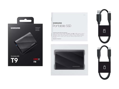 SAMSUNG T9 Portable SSD 4TB, USB 3.2 Gen 2x2 External Solid State Drive, Seq. Read Speeds Up to 2,000MB/s for Gaming, Students and Professionals,MU-PG4T0B/AM, Black (pack of 1)