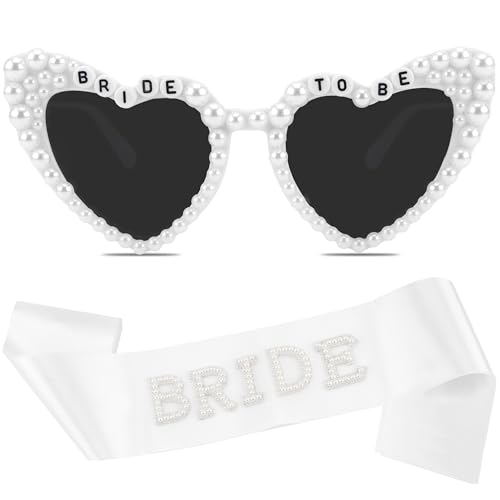 Chanaco Bride to Be Sash and Sunglasses Bachelorette Party Decorations Bridal Shower Favors White Heart Glasses Wedding Accessories Engagement Gifts
