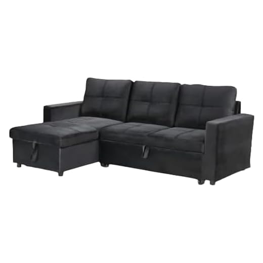 EASYMOBEL Sofá Cama Chaise Longue PAU, 215x135cm - Diseño Moderno, Almacenamiento, Negro en Terciopelo