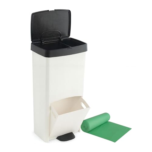 Pack Cubo de basura o reciclaje 70L VERTICAL, 2 compartimentos, Papelera residuos INCLUYE rollo 20 bolsas de basura de 40l