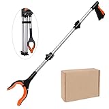 Faltbare Greifer，Drehbar Greifer Müllzange Greifzange，80cm Langer Greif-Werkzeug mit Magnetspitzen für die Müllabfuhr,Abfallsammlung, Armverlängerung Garten Greifer Teleskop Greifer(orange)