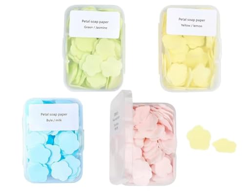 4 Boxes Paper Soap, 4 Random Different Scented Mini Portable Disposable Petal Hand Wash Sheets, Dissolvable Hand Bath Soap,Suitable for Outdoor,Camping and Hiking,Personal Care(Approx 400 Sheets)